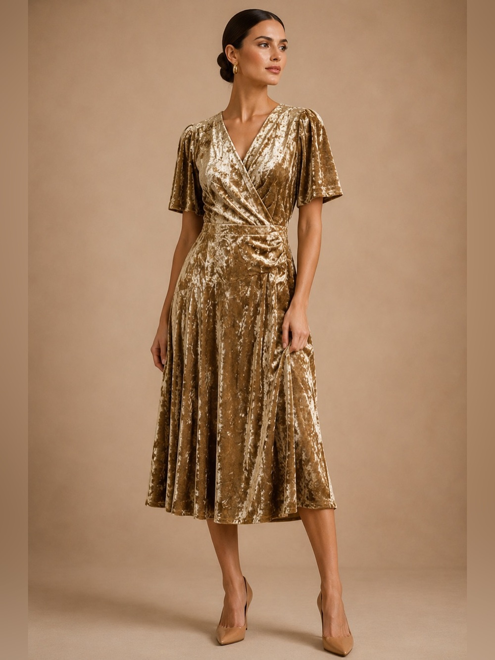 Lauren Ralph Lauren Crushed Velvet Golden Midi Dress NEW Size 10 Holiday $165
